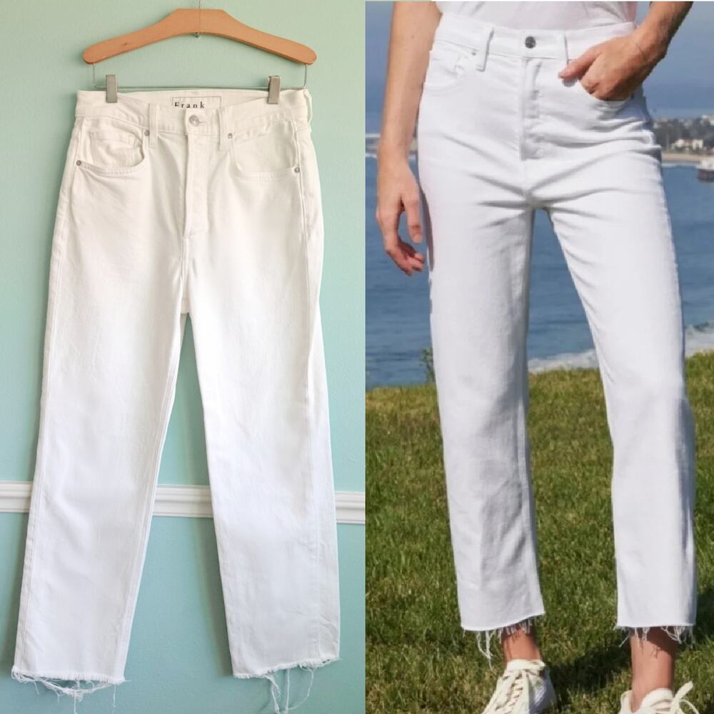 FRANK & EILEEN Monaghan Mom Straight Leg Jean Size 27 Vintage White Raw Crop Hem